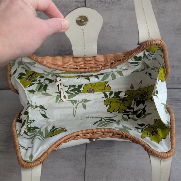 Savoy Anthropologie Woven Tan and White Woven Wicker Picnic Purse Handbag - Picture 11 of 15